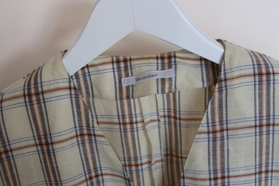 Vintage Beige Check Pattern Shirt, 90s Linen Like… - image 5