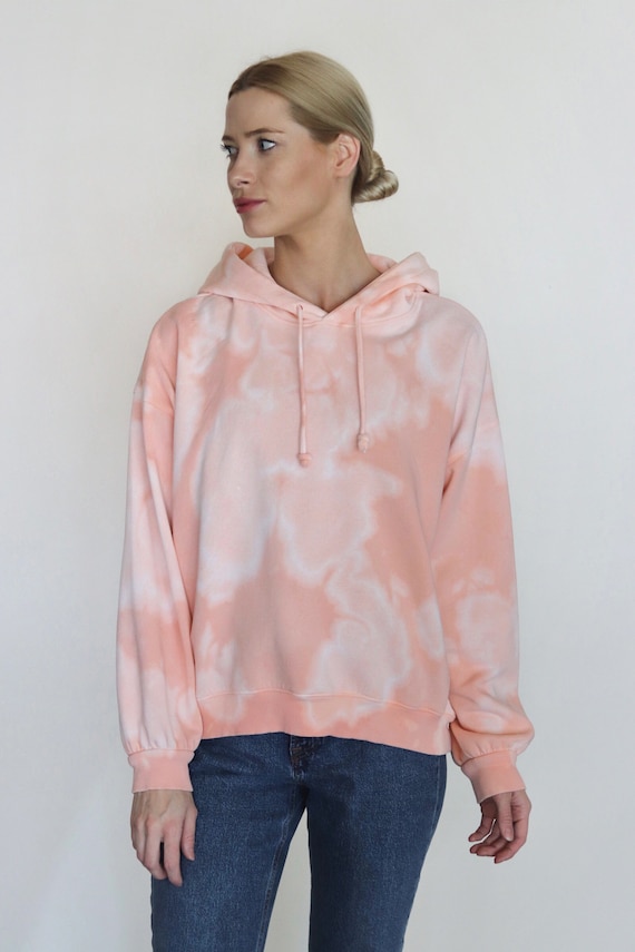 Tie Dye Hoodie, Peach Pink Tie Dye With White Spots, Bleached Sweatshirt  Top With Long Sleeves Pullover Hoodie S Size - Etsy