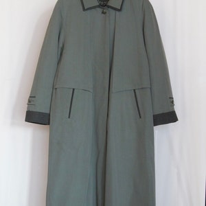Green Vintage Acetate Coat M, Button Front 80s Long Coat in Green Gray, Peak Collar Tailored Maxi Coat with Wool detail, warm trench coat