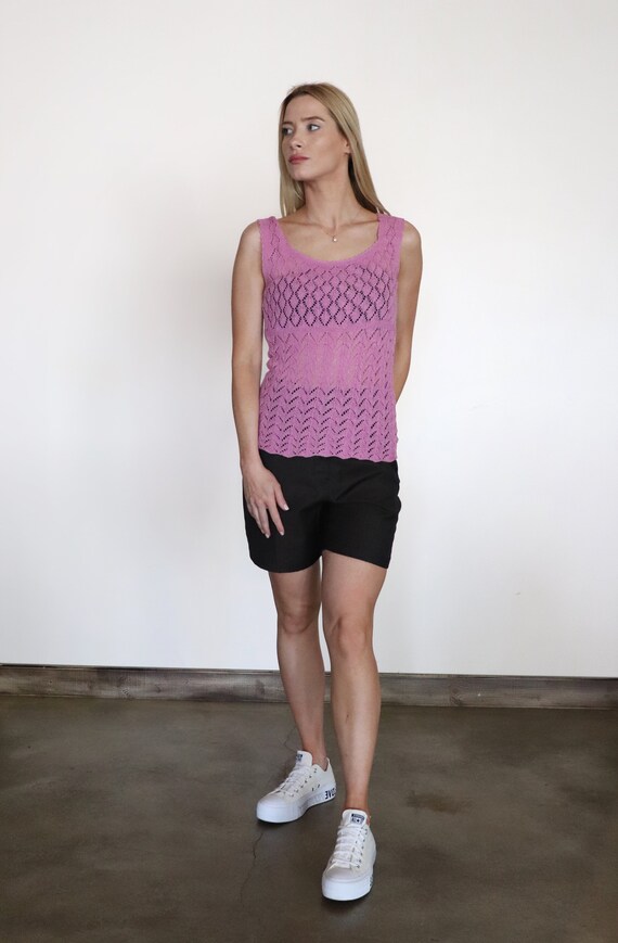 Vintage Pink crochet knitted top, 90s purple croc… - image 4