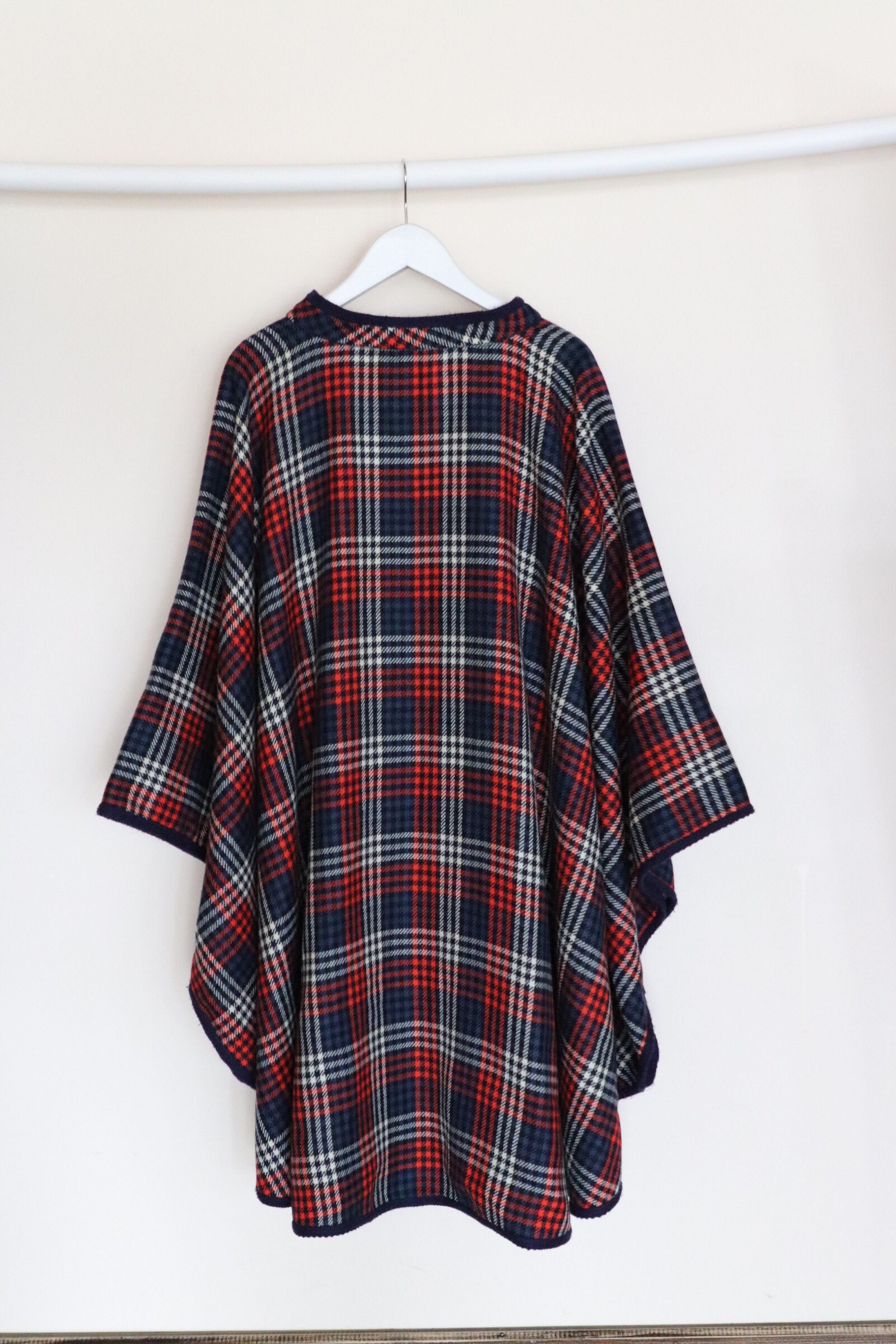 Vinatge Rot Blau Check Muster Pancho 90er Jahre Wei Schwarz Etsy