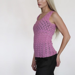 Vintage Pink crochet knitted top, 90s purple crochet shirt, Pink shirt top knitted S M with pattern