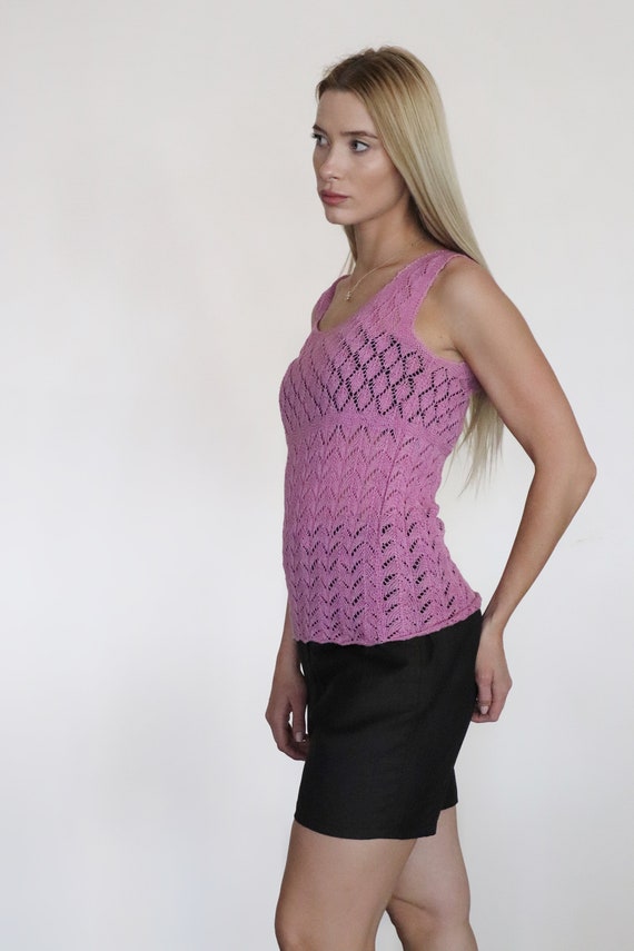 Vintage Pink crochet knitted top, 90s purple croc… - image 2