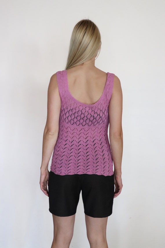 Vintage Pink crochet knitted top, 90s purple croc… - image 5