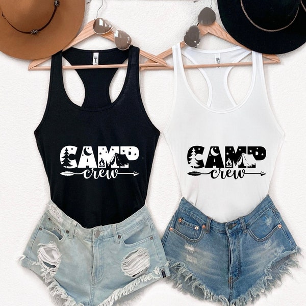 Camp Crew Racerback Tank Top, Nature Lover Gift, Adventure Tshirt, Explore More, Weekend Shirt, Vacation Tee, Boho, Camp Bachelorette Tees