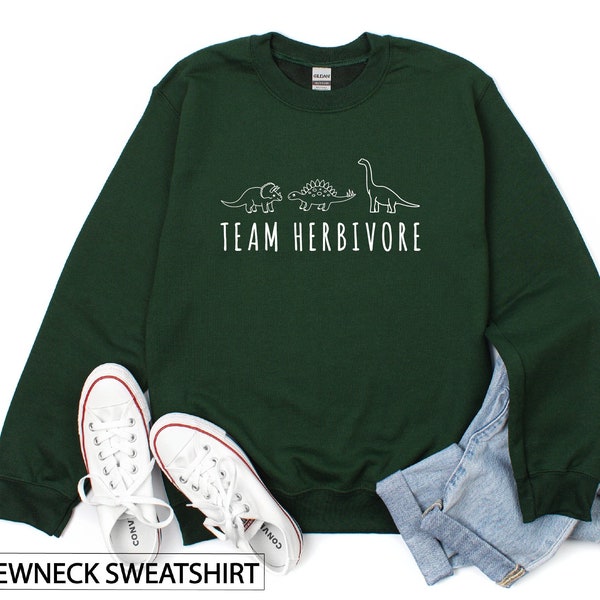 Crewneck Sweatshirts, Team Herbivore, Vegan Sweater, Veggie Sweatshirts, Vegetarian, Dinosaur Customized Pullover, Sweatshirts With Sayings