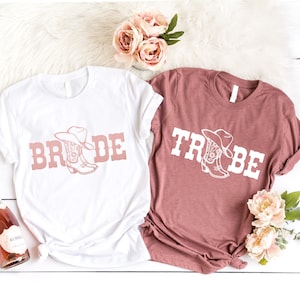 Boots Bride Tribe T-Shirt, Bridesmaid Proposal, Tennessee Bachelorette Shirts, Western T-Shirt, Texas, Southern, Wedding Gift, Bridal, Vneck