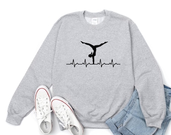 Crewneck Sweatshirts, Gymnast Heartbeat, Workout Sweater, Gymnastics Sweatshirt, Gym Clothes, Gift To Her, Gamer Girl Outfit, Crossfit