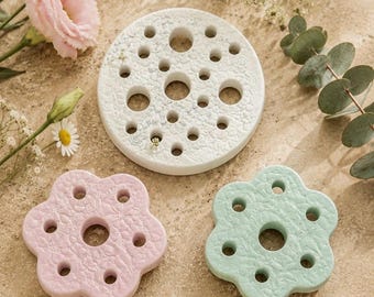 Handmade Clay Flower Frog: Embossed Floral Design, Pink or White
