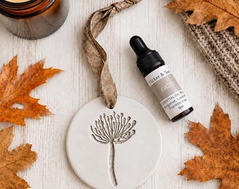 Autumn Seed Head Clay Essential Oil Diffuser: Handmade with hand stamped design, Hedgerow Aromatherapy