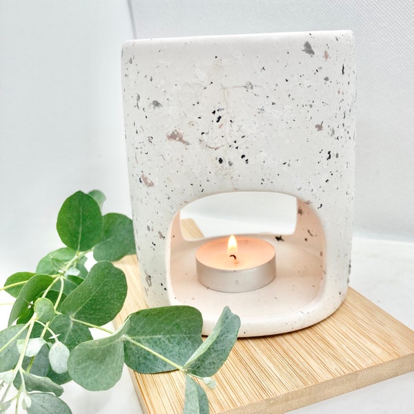 Terrazzo Effect Ceramic Wax Melt or Oil Burner, White and grey Ceramic Wax Burner, handmade wax melts and tea light included