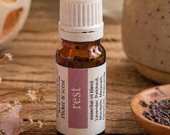 Rest Essential Oil Blend, Cedarwood, Lavender, Vetiver, Juniper, Benzoin, Grounding Relaxation Oil