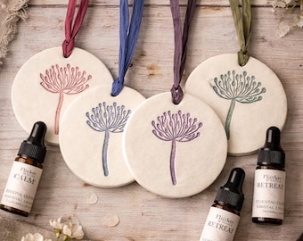 Springtime Handmade Clay Essential Oil Diffuser, Seed Head Design, with 5ml essential oil, Hedgerow Aromatherapy, choice of colours