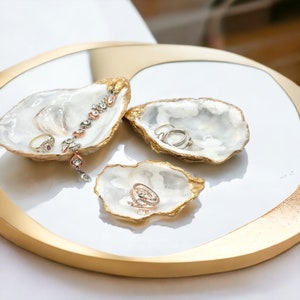 Oyster Shell Trinket Dish, White & Gold, Tea Light Holder, Ring or Jewellery Dish, Proposal Gift, Wedding Gift, Elegant Coastal home decor