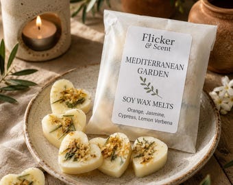 Mediterranean Garden, Natural Soy Wax Melts with Pure Essential Oil,  Orange, Verbena, Cypress & Jasmine, Botanical Aromatherapy Wax Melts