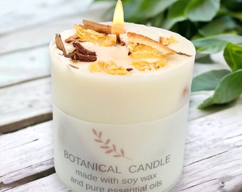 Orange & Spice Aromatherapy Soy Wax Botanical Pillar Candle, Christmas Candle, Handmade with Essential Oils, decorated with orange spices