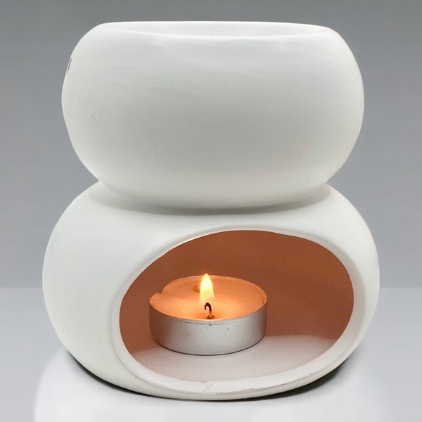 Contemporary Ceramic Wax Melt or Oil Burner, White or Cream available, simple modern design, handmade wax melts and tea light included