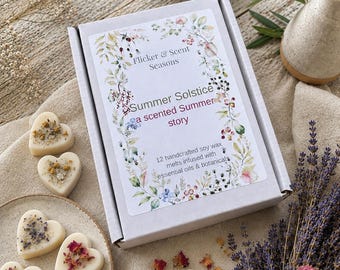 Summer Solstice Wax Melt Gift Box | Natural Soy Wax Melts with Essential Oils | Summer Inspired Botanical Wax Melts, Seasonal Self Care Gift