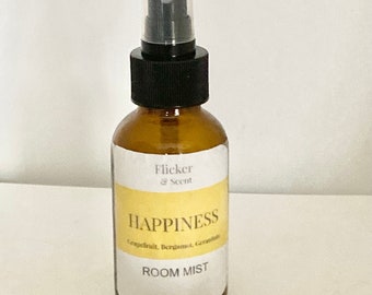 Happiness Aromatherapy Room Mist, 100ml Amber Glass Bottle with atomiser, with Essential Oils, Room Spray, Deodoriser, Air Freshener