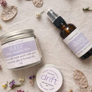 Natural Lavender Sleep Ritual Gift Set: Handmade in UK, Sleep Balm, Pillow Mist, Bath Salts, Bedroom Fragrance, Relaxing Scent