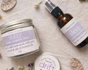 Natural Lavender Sleep Ritual Gift Set: Handmade in UK, Sleep Balm, Pillow Mist, Bath Salts, Bedroom Fragrance, Relaxing Scent
