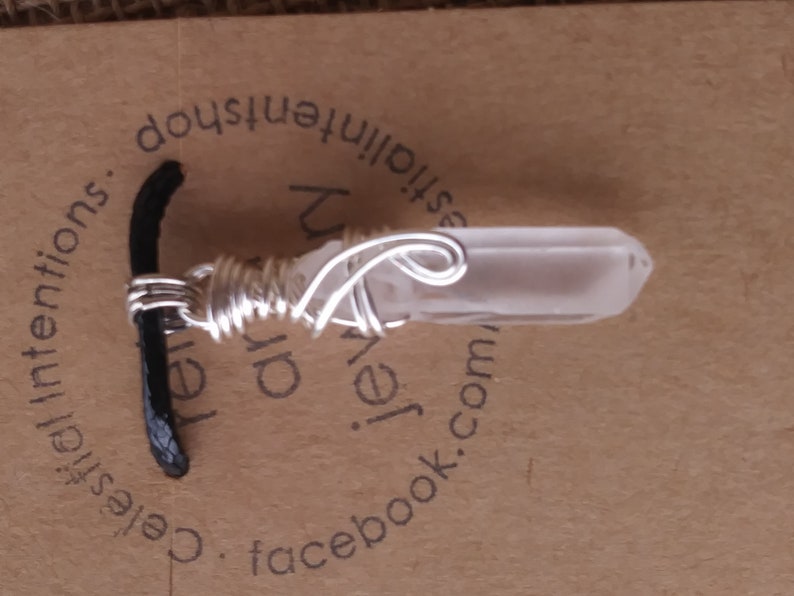 I AM INSPIRED Affirmation Raw Clear Quartz Crystal Point Wire Wrapped Reiki Infused Healing Necklace Cord