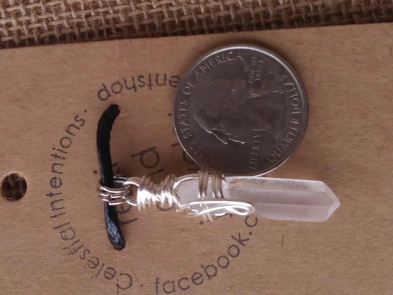 I AM INSPIRED Affirmation Raw Clear Quartz Crystal Point Wire Wrapped Reiki Infused Healing Necklace Cord