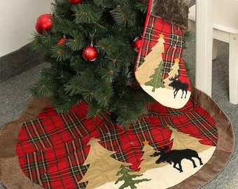 Scottish Clan Russell Tartan Plaid Xmas Tree Decorations for Farmhouse Party Versatile Occasion Easy to Change 30 Inch Slim Tree Mat Cover Ornament Merry Christmas Tree Skirt