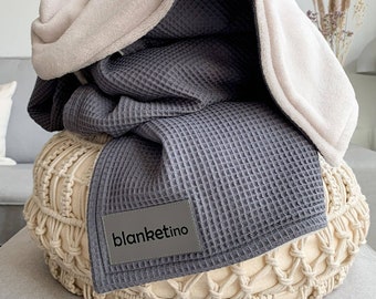 Cuddly blanket gray / sand white “Perfect” – 145 x 210 cm I sofa blankets | Blanket I Furnishings