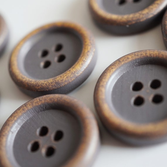 Gray Wood Buttons, Decorative Buttons, 1 Inch Wooden Buttons, Carved Buttons,  Sewing Knitting Buttons 3 Pce 