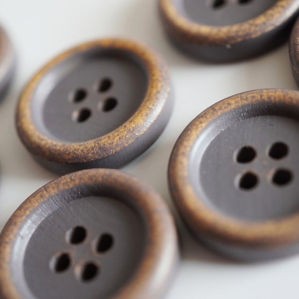 Wooden buttons grey in used look, vintage look, round, 2 cm, 4 hole, natural wood buttons, grey buttons, cushion buttons