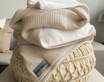 Cuddly blanket cream/sand white “Perfect” – 145 x 210 cm I with embroidery I sofa blanket I blanket in cream I furnishings