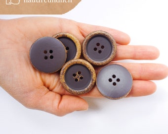 Large wooden buttons in grey in used look, vintage look, round, 3 cm, 4 hole, natural wood buttons, grey buttons, cushion buttons