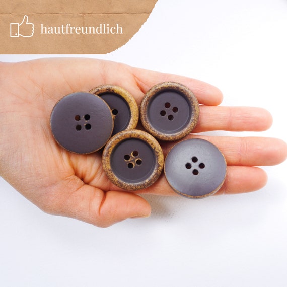 Botones grandes de madera en gris en aspecto usado, aspecto vintage,  redondo, 3 cm, 4 agujeros, botones de madera natural, botones grises,  botones de cojín -  México