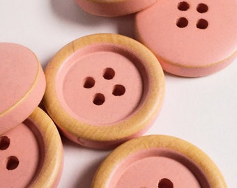 Wooden buttons pink in used look, vintage look, round, 2 cm, 4 hole, natural wood buttons, pink buttons