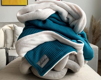 Cuddly blanket petrol “knit” 150 x 210 cm I sofa blanket I blanket | Gift I Furnishings I Interior