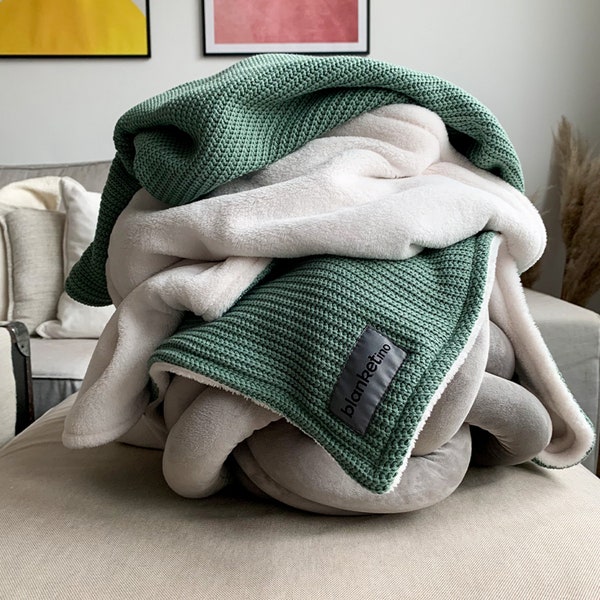 Cuddly blanket sea green “knit” 150 x 210 cm I sofa blanket I blanket | Gift I Furnishings I Interior