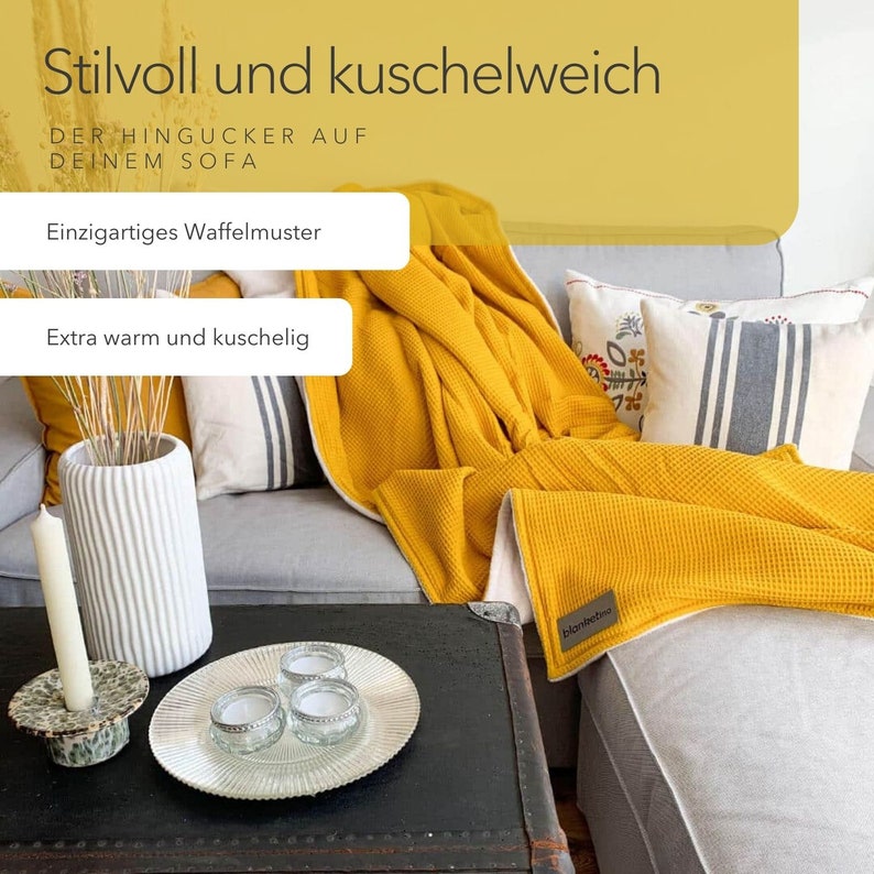 Kuscheldecke Gelb/Sandweiß Vollkommen 145 x 210 cm I Sofadecken Wohndecke in Gelb I Einrichtung Bild 2