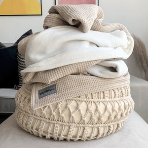 Latte Macchiato “Perfect” blanket | Sand white - 145 x 210 cm I with embroidery I sofa blanket I gift I furnishings I blanket