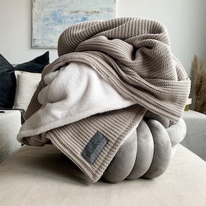 Cuddly blanket champagne “knit” 150 x 210 cm I sofa blanket I blanket | Gift I Furnishings I Interior