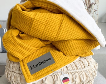 Cuddly blanket – yellow/sand white “Perfect” – 145 x 210 cm I sofa blankets | Blanket in yellow I furnishings