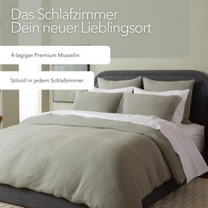 Musselin Bettwäsche Set Salbeigrün inkl. 80 x 80 cm Kissen Geschenk Einrichtung Interieur Bild 2