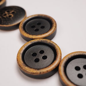 Wooden buttons black in used look, vintage look, round, 2 cm, 4 hole, natural wood buttons, black buttons