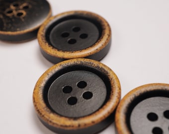 Boutons en bois noir dans le look usagé, look vintage, rond, 2 cm, 4 trous, boutons en bois naturel, boutons noirs