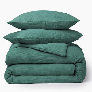 Muslin bed linen set mountain lake green | incl. 80 x 80 cm pillow | gift | furnishings | interior