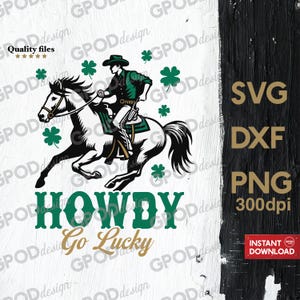 Howdy Go Lucky SVG, Clipart for Cricut, Retro Cowboy Western St Patrick&#39;s Day PNG DXF | Digital download