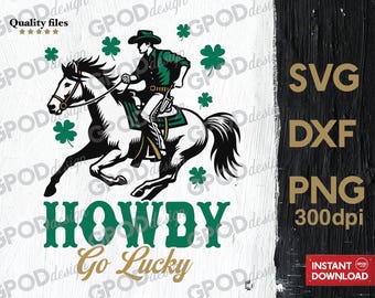 Howdy Go Lucky SVG, Clipart for Cricut, Retro Cowboy Western St Patrick's Day PNG DXF | Digital download
