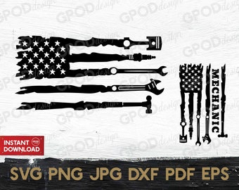 Llave inglesa con BANDERA DE EE.UU. SVG, Herramientas Machinist Cars Trucks svg, Clipart para Cricut, American Mechanic flag svg / Vector Cut File, Descarga digital