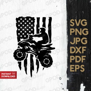 4 Wheeler Man on Flag SVG, ATV svg, Clipart for Cricut, Quad Bike svg, ATV Distressed American Flag svg | Vector Cut File, Digital download