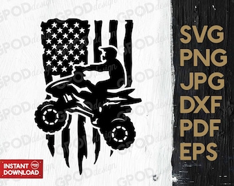 4 Wheeler Man on Flag SVG, ATV svg, Clipart for Cricut, Quad Bike svg, ATV Distressed American Flag svg | Vector Cut File, Digital download